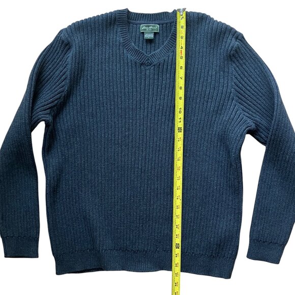 Eddie Bauer Sweater Mens L V-Neck Charcoal Gray Ribbed Heavyweight Australian - Picture 4 of 10